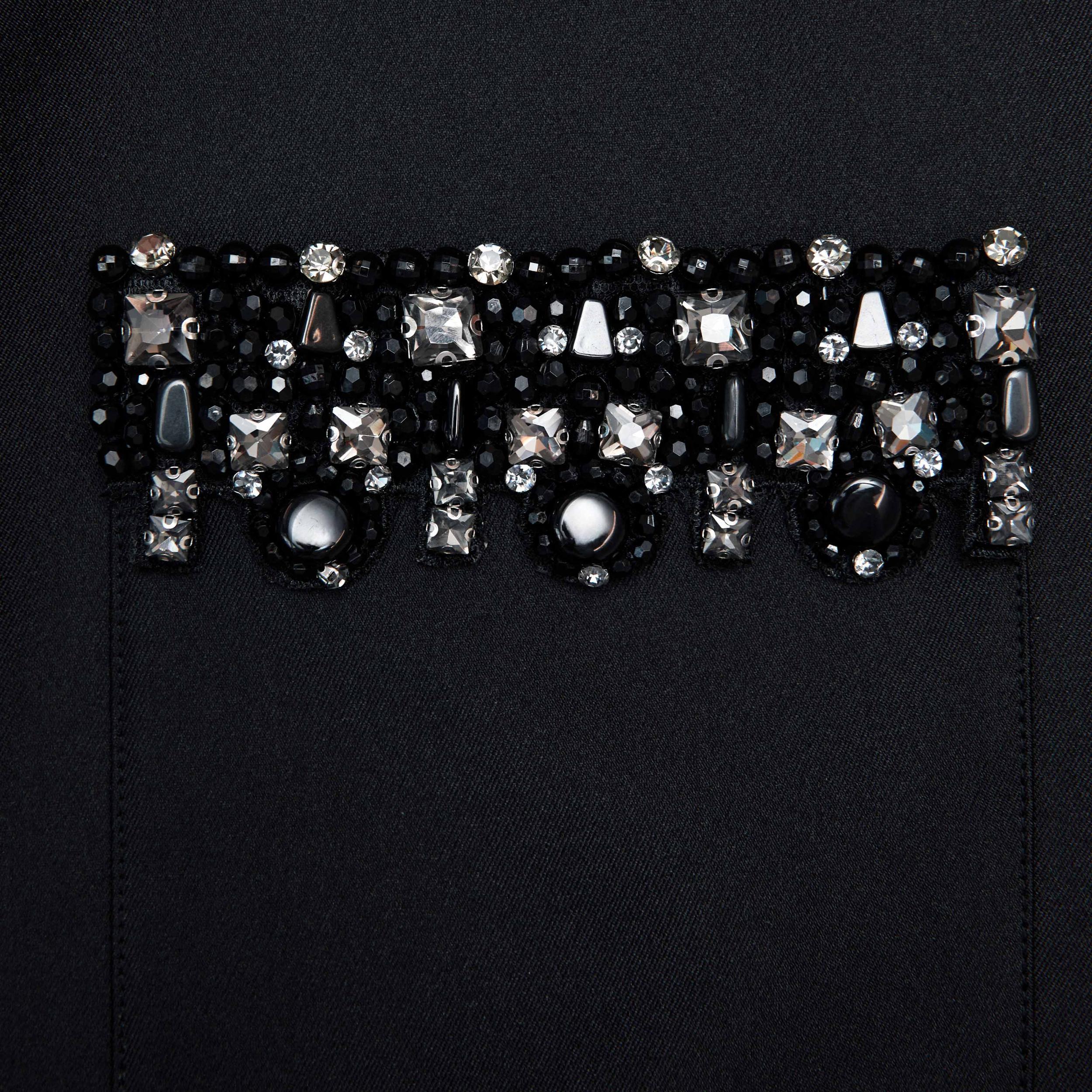 Black Taffeta Embellished Trim Mini Dress Product Image