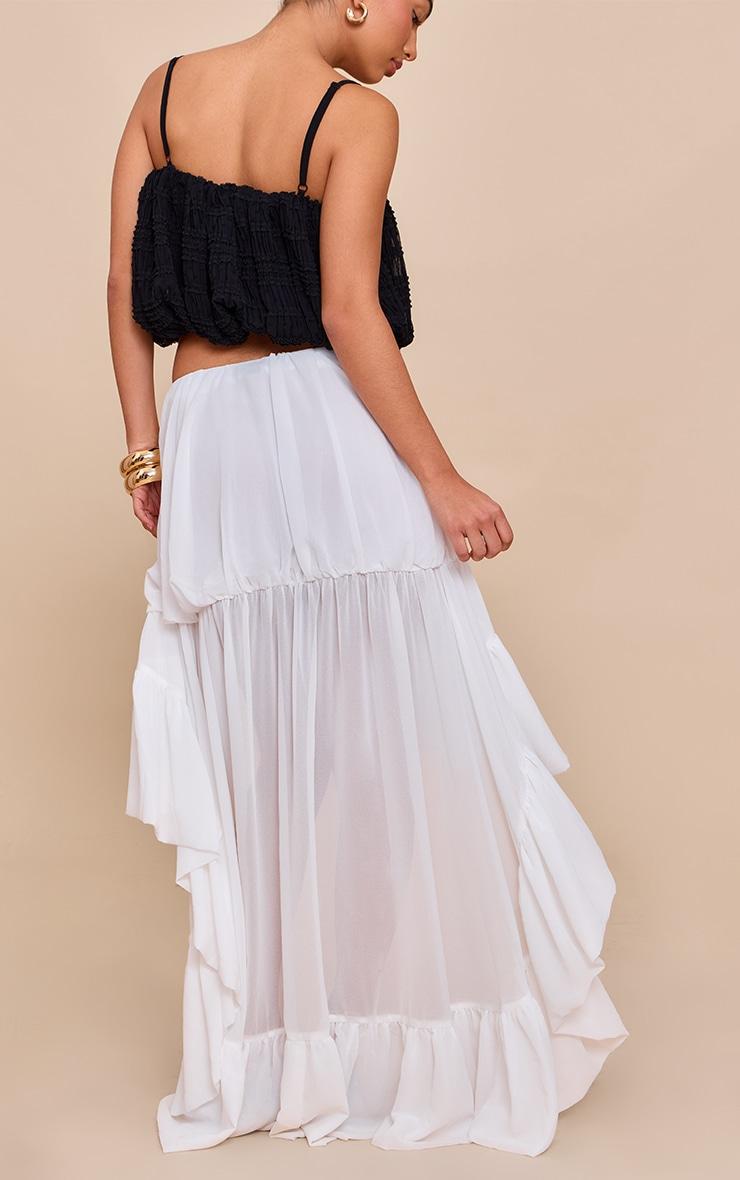 White Chiffon Tiered Puffball Waterfall Style Maxi Skirt Product Image