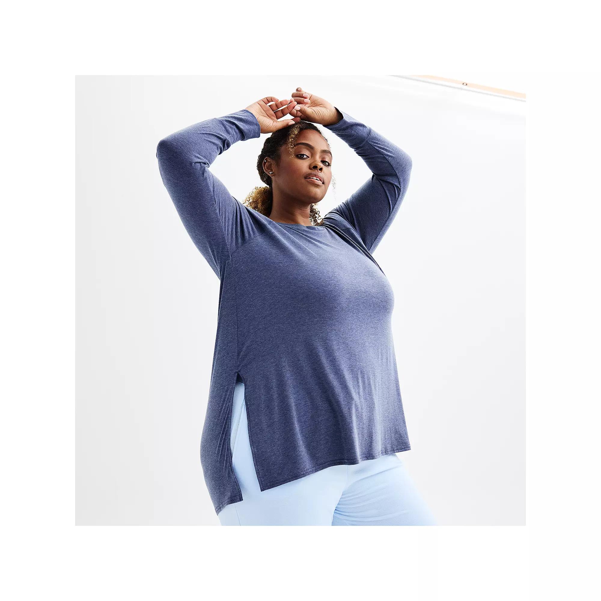 Plus Size Tek Gear® Long Sleeve Tunic Tee, Women's, Size: 3XL, Mineral Black Product Image