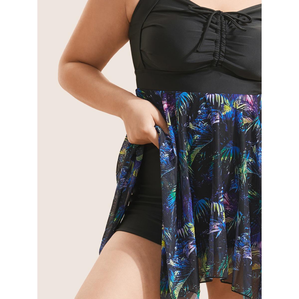 Mesh Adjustable Straps Plus Size Women Tropical Swim Dress Very Stretchy Bodycon Sleeveless V Neck Vacation Swim Dresses BloomChic Product Image