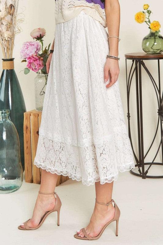 ADORA Elastic Waist Lace Midi Skirt Product Image