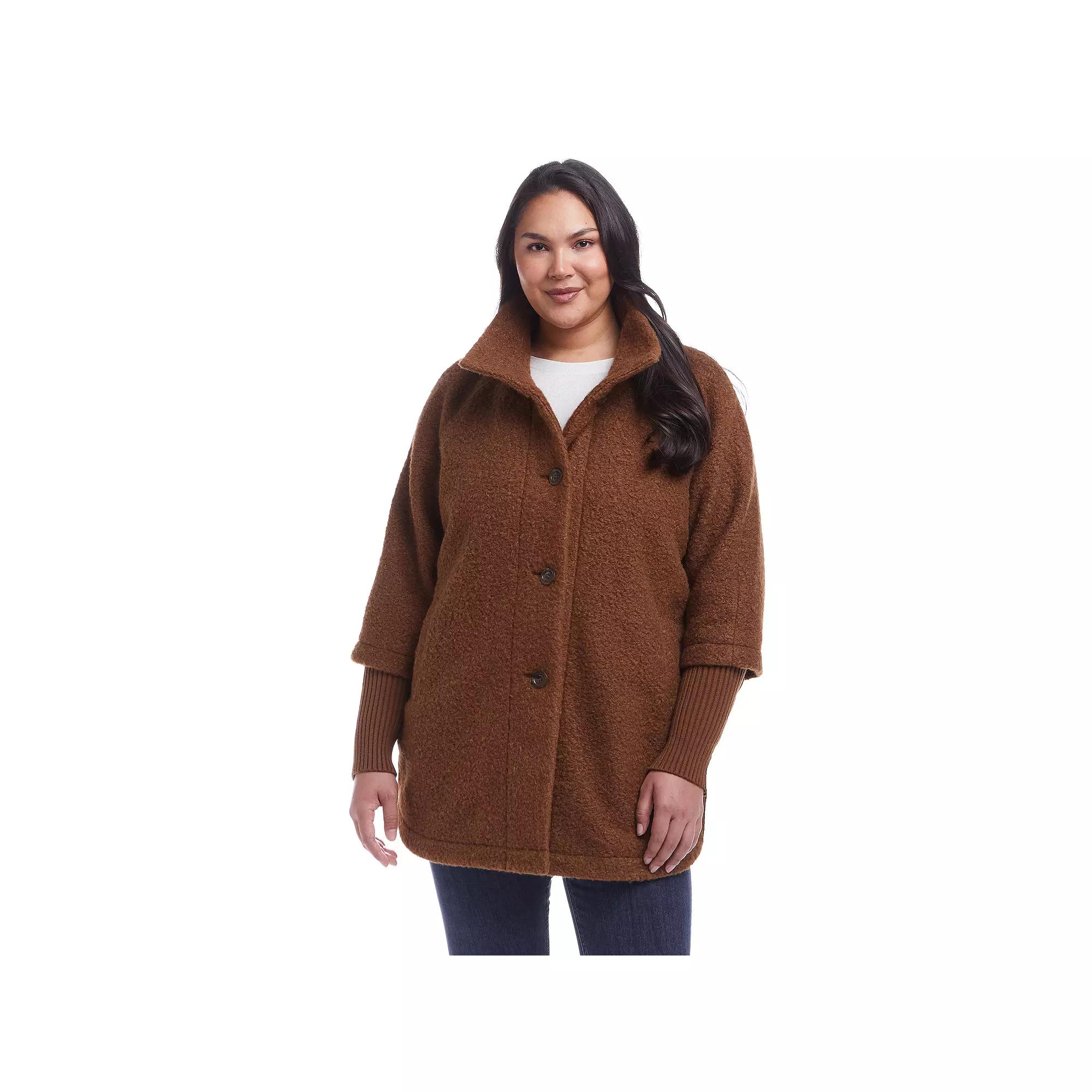 Plus Size Weathercast Button Front Knit Sleeve Boucle Topper, Women's, Size: 2XL, Red Pepper Product Image