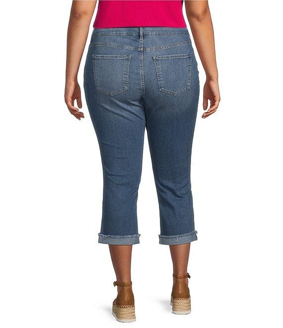 Code Bleu Plus Size Twill High Rise Frayed Cuff Hem Denim Capri Jeans Product Image