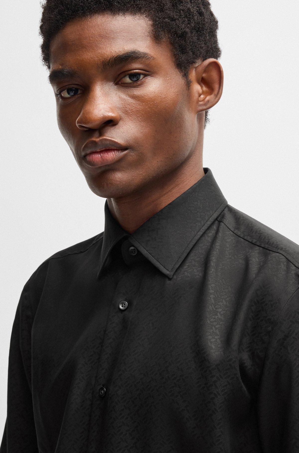 Slim-fit shirt with leaf jacquard Product Image