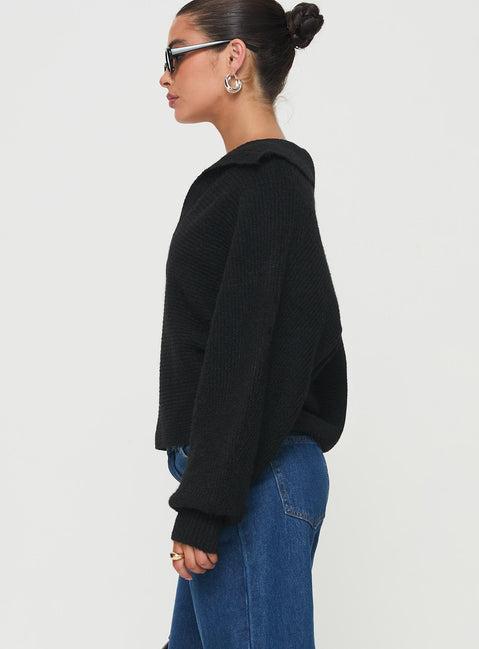 Bella Notched Neck Sweater Black Product Image