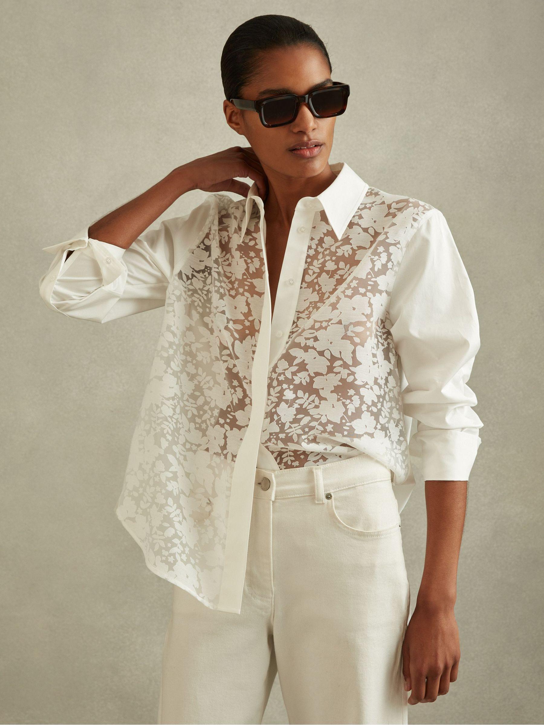 Cotton Burnout Floral Shirt in Ivory Product Image