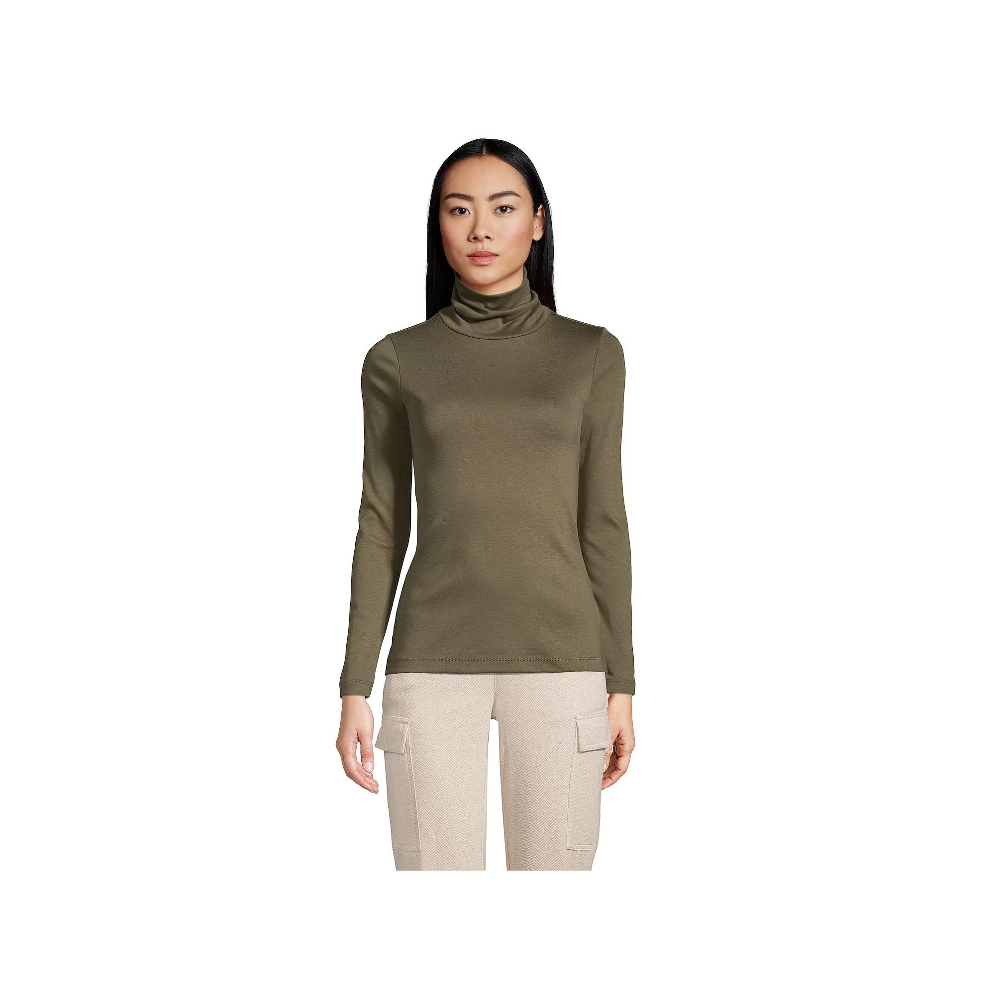 Women's Lands' End Supima Cotton Long Sleeve Turtleneck, Size: Large Tall, Green Moss Product Image
