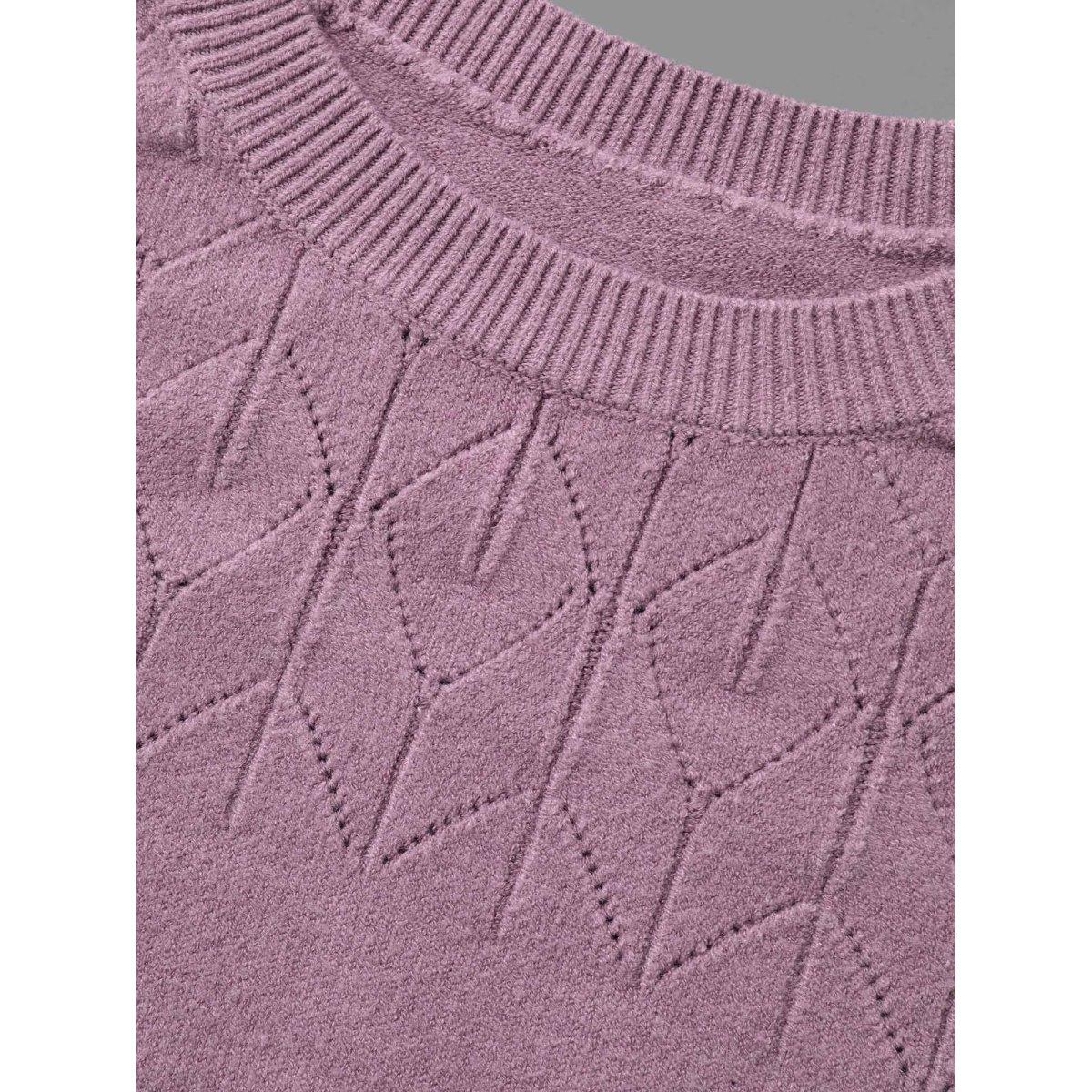 Plus Size Supersoft Essentials Solid Pointelle Knit Pullover Lilac Women Casual Loose Long Sleeve Round Neck Everyday Pullovers BloomChic 28/5X Product Image