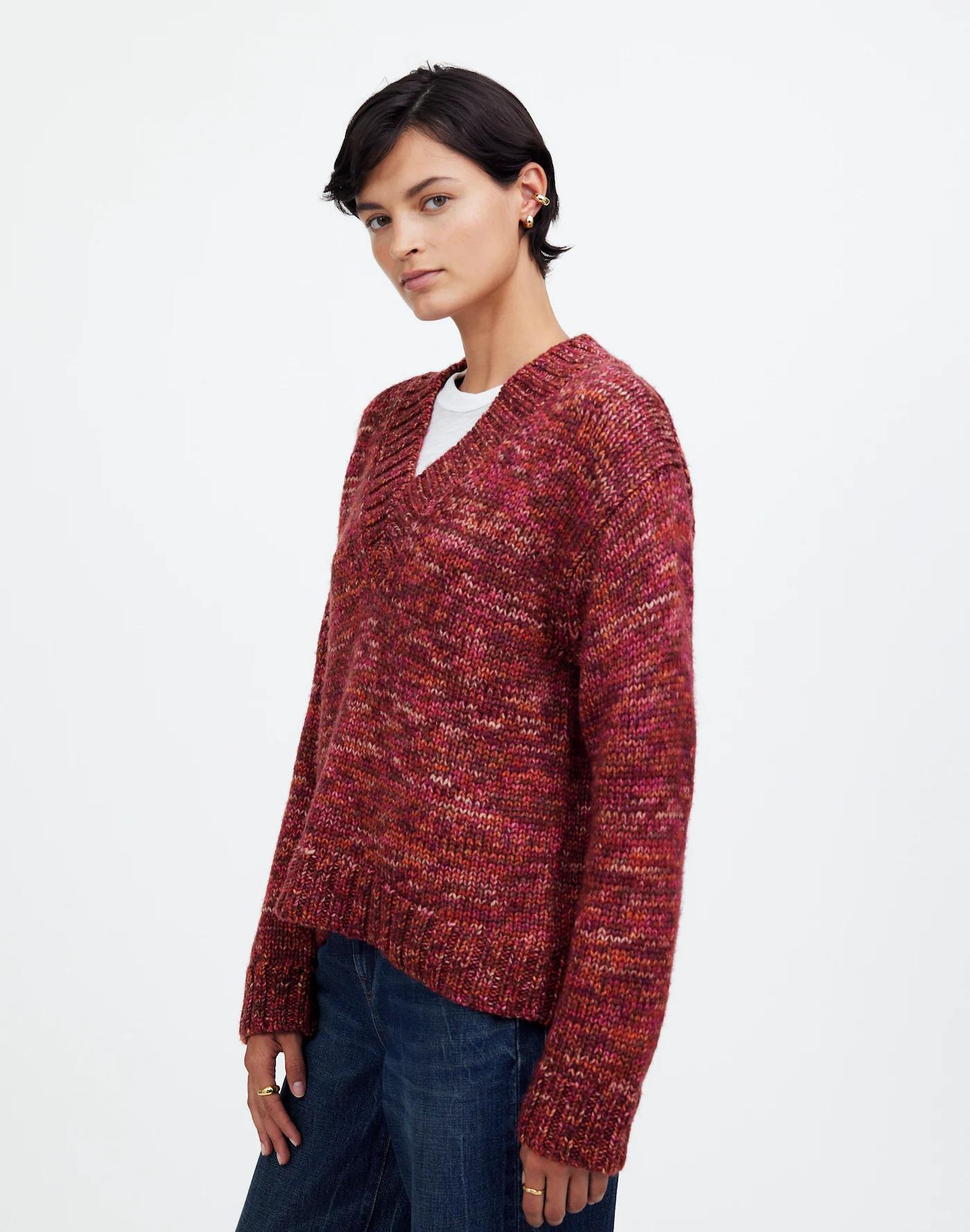 Spray-Dyed V-Neck Oversized Sweater Product Image