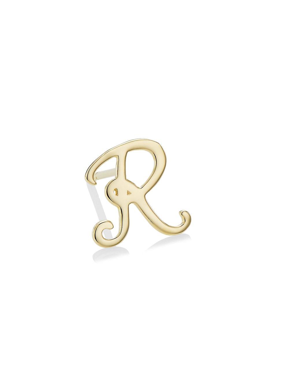 Womens 14K Yellow Gold Cursive Initial Stud Earring Product Image