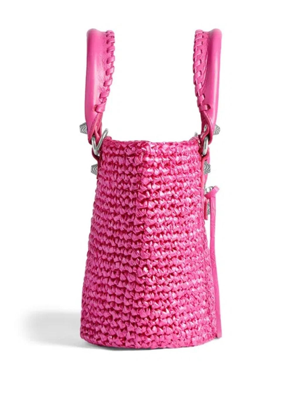 BALENCIAGA Women Fuchsia Raffia Small Le Cagole Panier Handbag In Pink Product Image