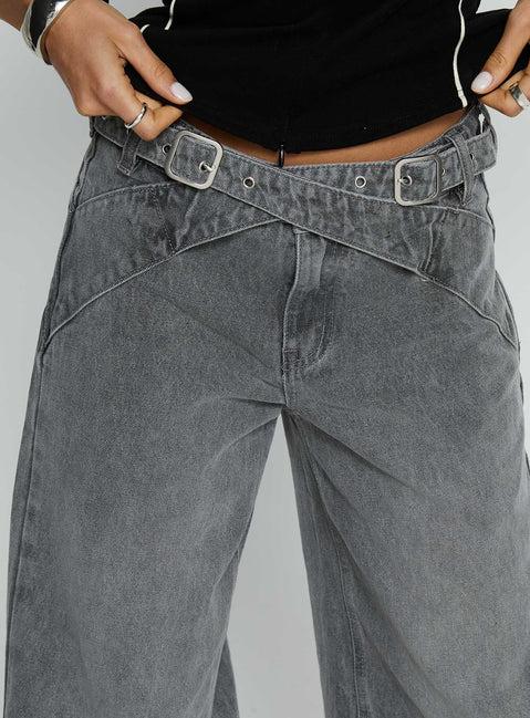 Mckinley Mid Rise Wide Leg Jeans Washed Grey Product Image