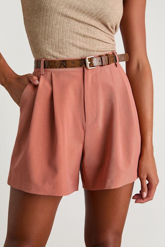 Sharise Rusty Rose Pleated High-Rise Shorts Product Image