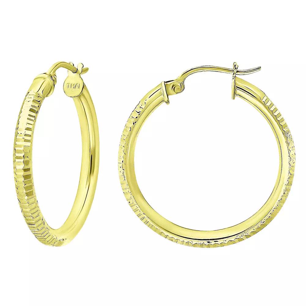 Aleure Precioso Sterling Silver Ribbed Textured Hoop Earrings, Womens Gold Tone Product Image