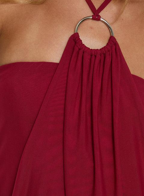 Hedlea Draped Ring Detail Mini Dress Burgundy Product Image