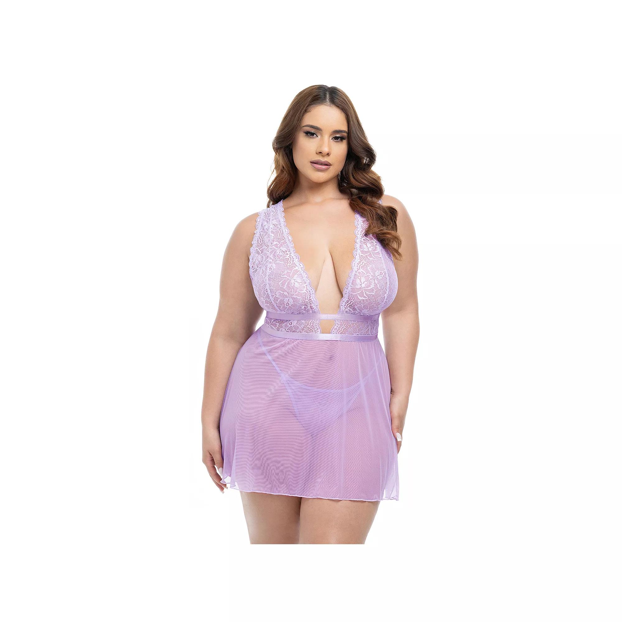 Women's Plus Size Oh La La Cheri Stassi Babydoll Lingerie 75-11932X, Size: 1XL-2XL, Lavendula Product Image