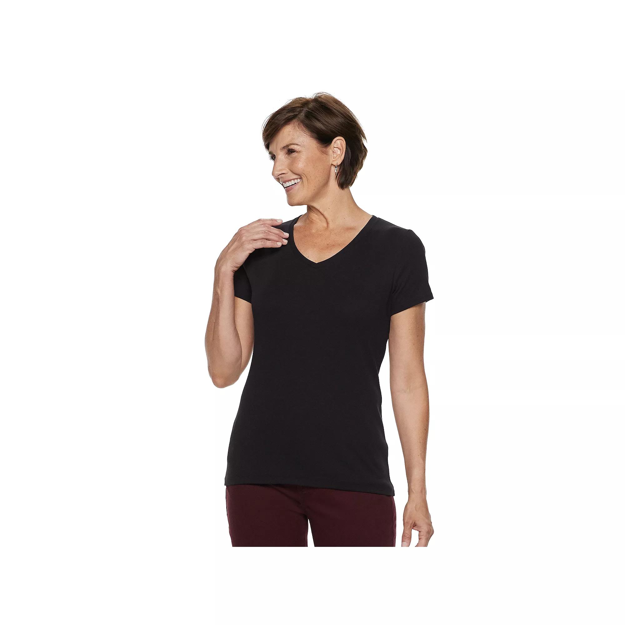 Petite Croft & Barrow® Essential V-Neck Tee, Women's, Size: XXL Petite, Black Product Image