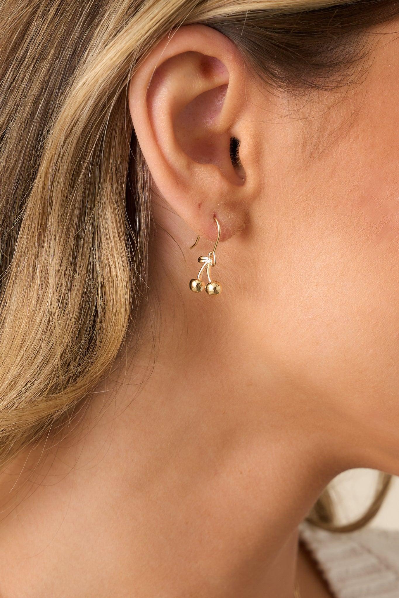 Hand Picked Gold Cherry Charm Earrings Product Image