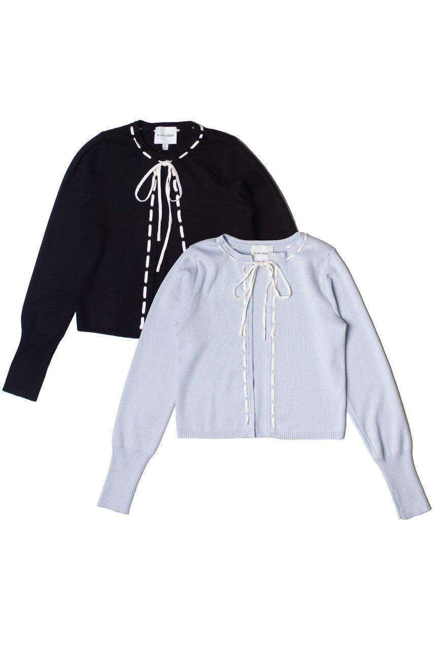 Running Stitch Tie Front Knit Cardigan Product Image