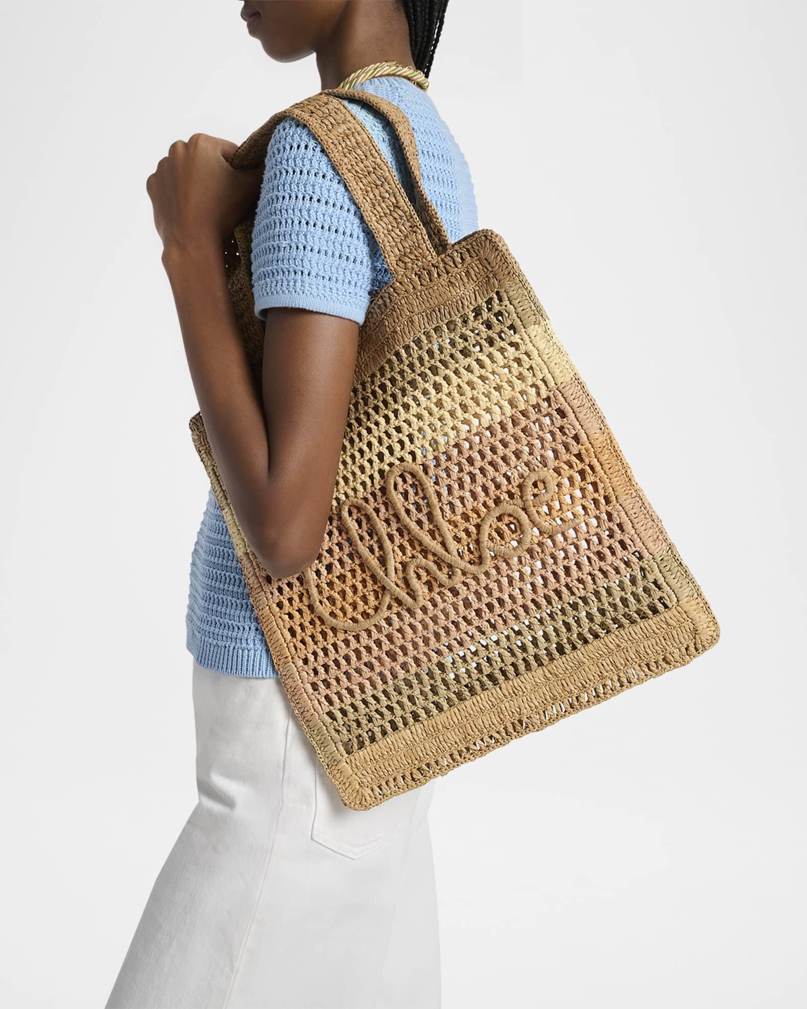 Summer Banana Tote Bag in Striped Crochet Paper and Leather Product Image