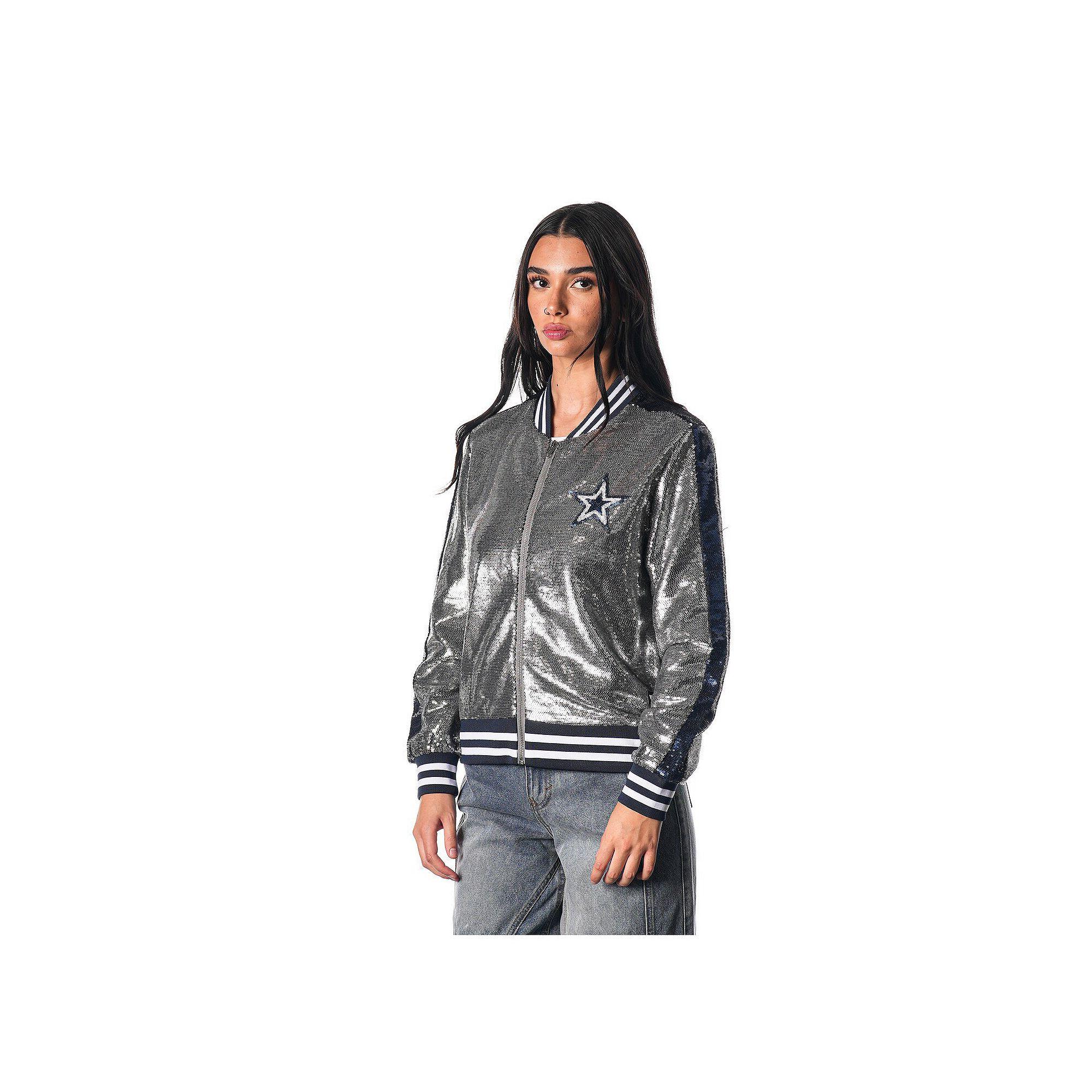 Women's The Wild Collective  Silver Dallas Cowboys Sequin Full-Zip Bomber Jacket, Size: 2XL Product Image