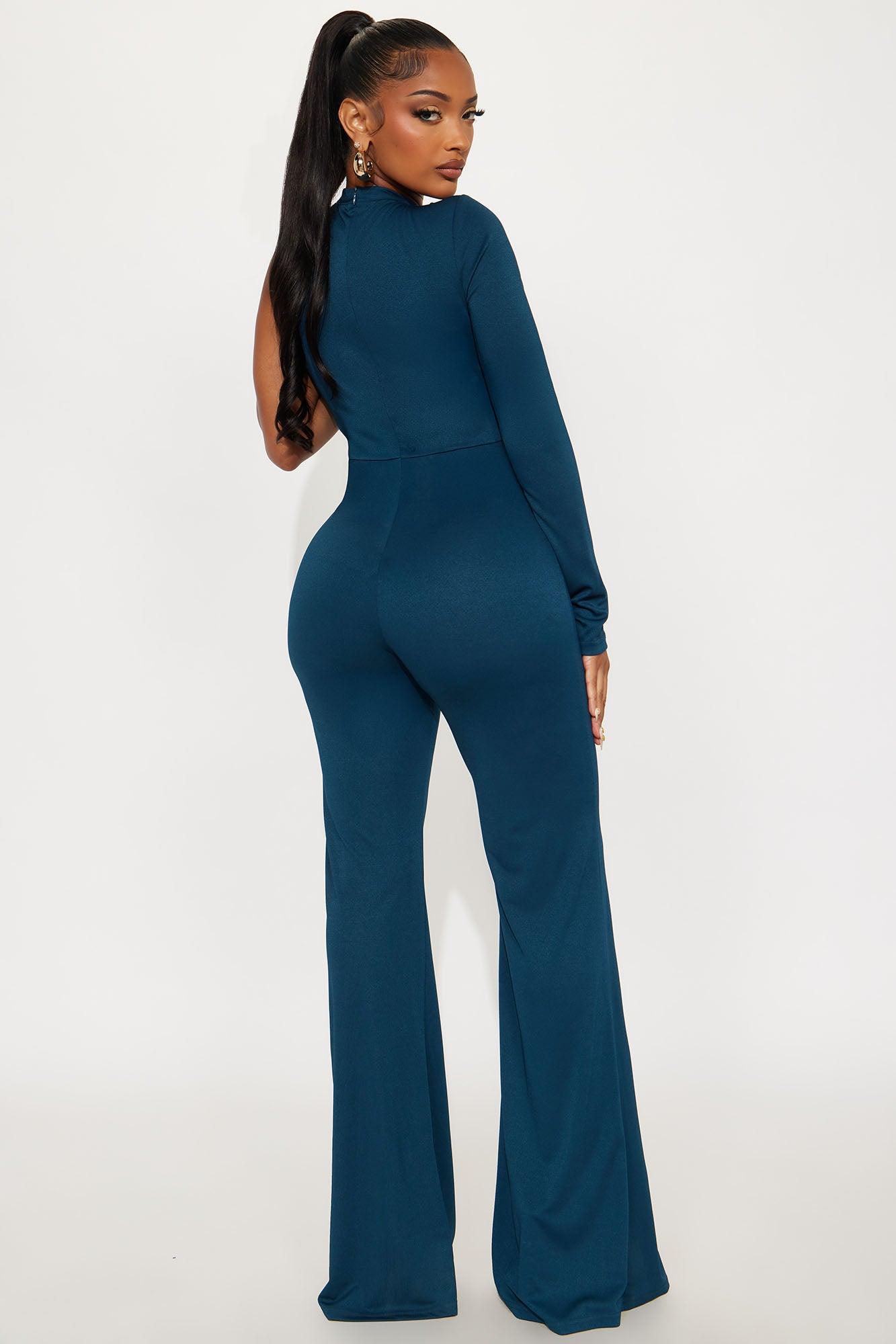 Coco One Shoulder Flare Jumpsuit - Teal Female Product Image