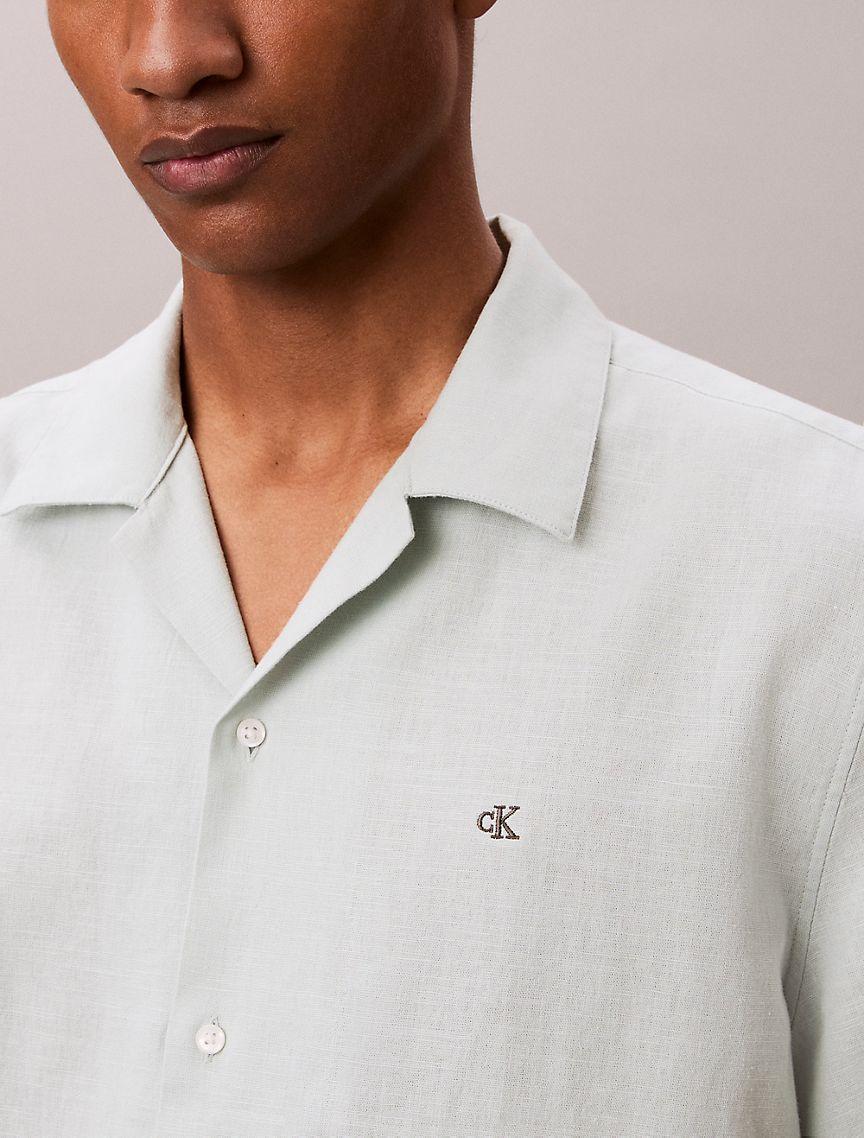 Linen Cotton Short Sleeve Button-Down Shirt Product Image