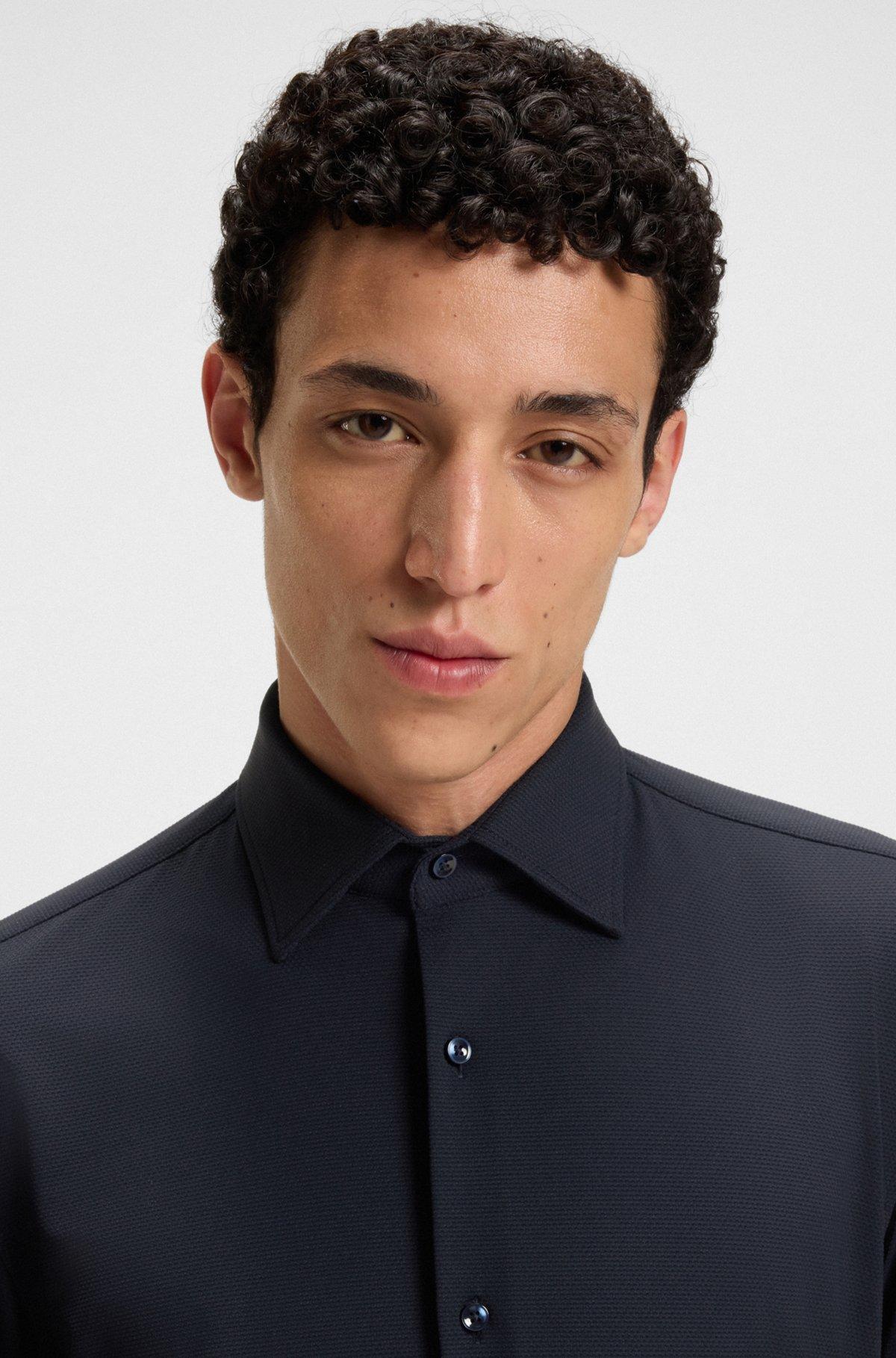 Slim-fit shirt in structured performance-stretch jersey Product Image