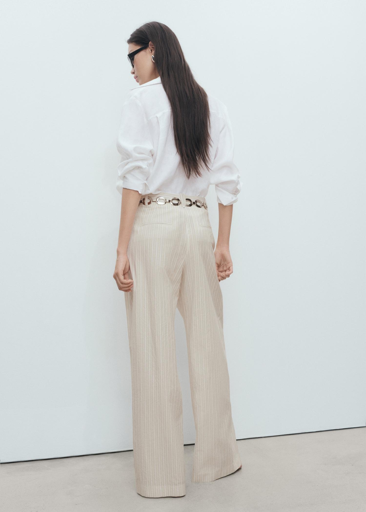 Striped wideleg cotton pants - Women | MANGO USA Product Image