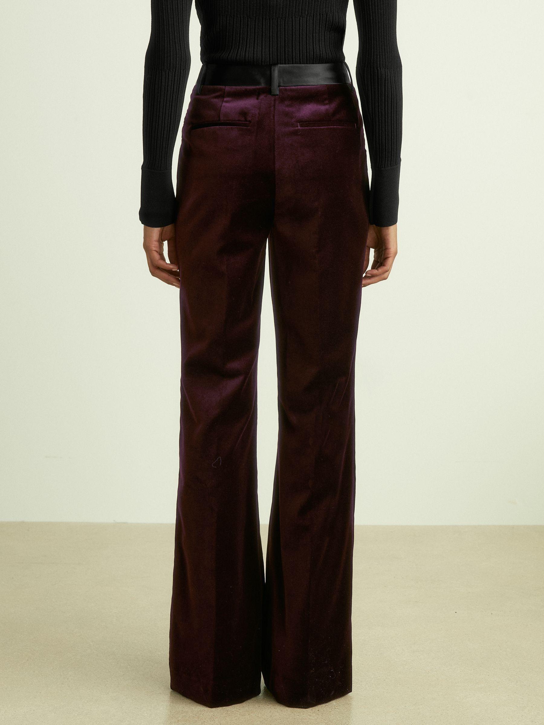 Cotton-Velvet Flared Trousers in Burgundy Product Image