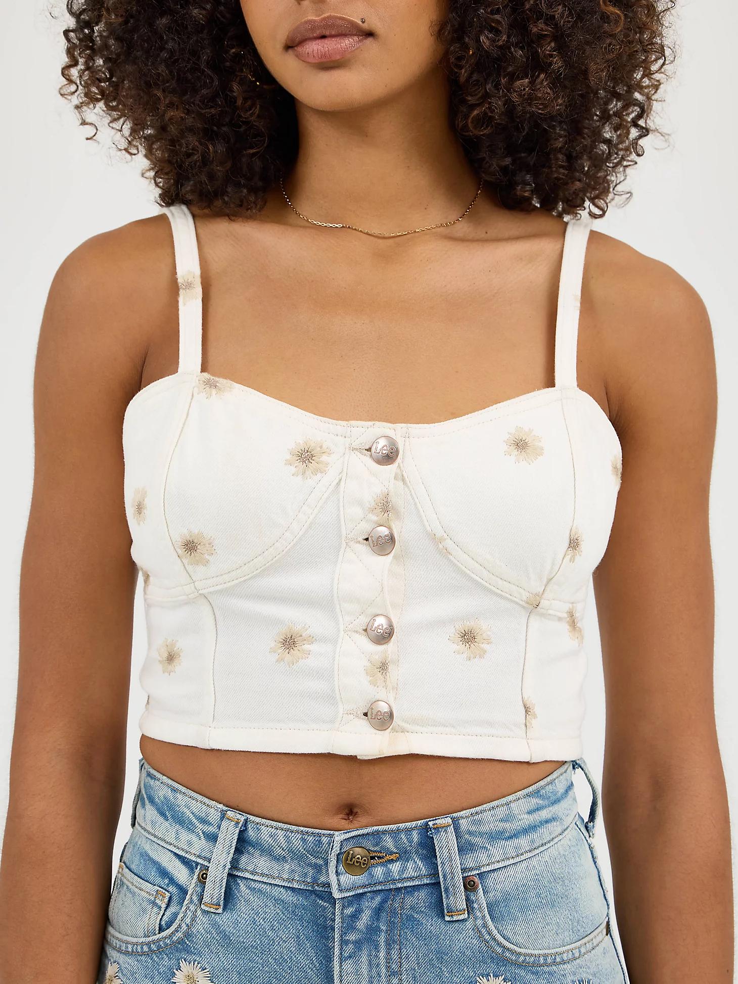 Women's Daisy Embroidered Seamed Denim Tank | Women's Tops & Tees | Lee® Product Image