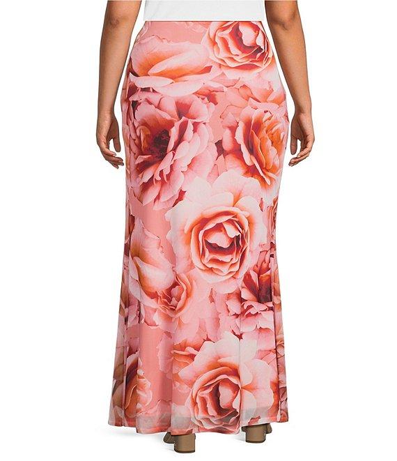 AFRM Plus Size Tegan Floral Print Mesh Coordinating Maxi Skirt Product Image