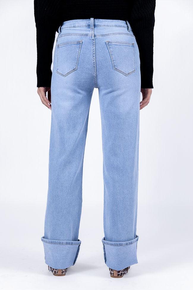 Camila Light Wash Wide Leg Cuffed Jeans FINAL SALE Product Image