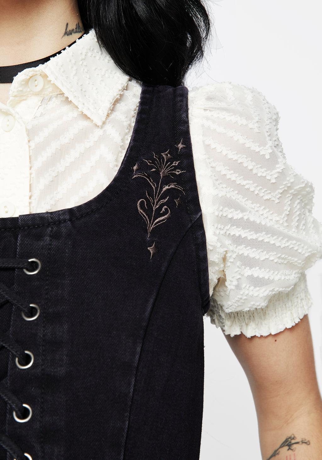 Hester Embroidered Lace Up Corset Mini Dress Product Image