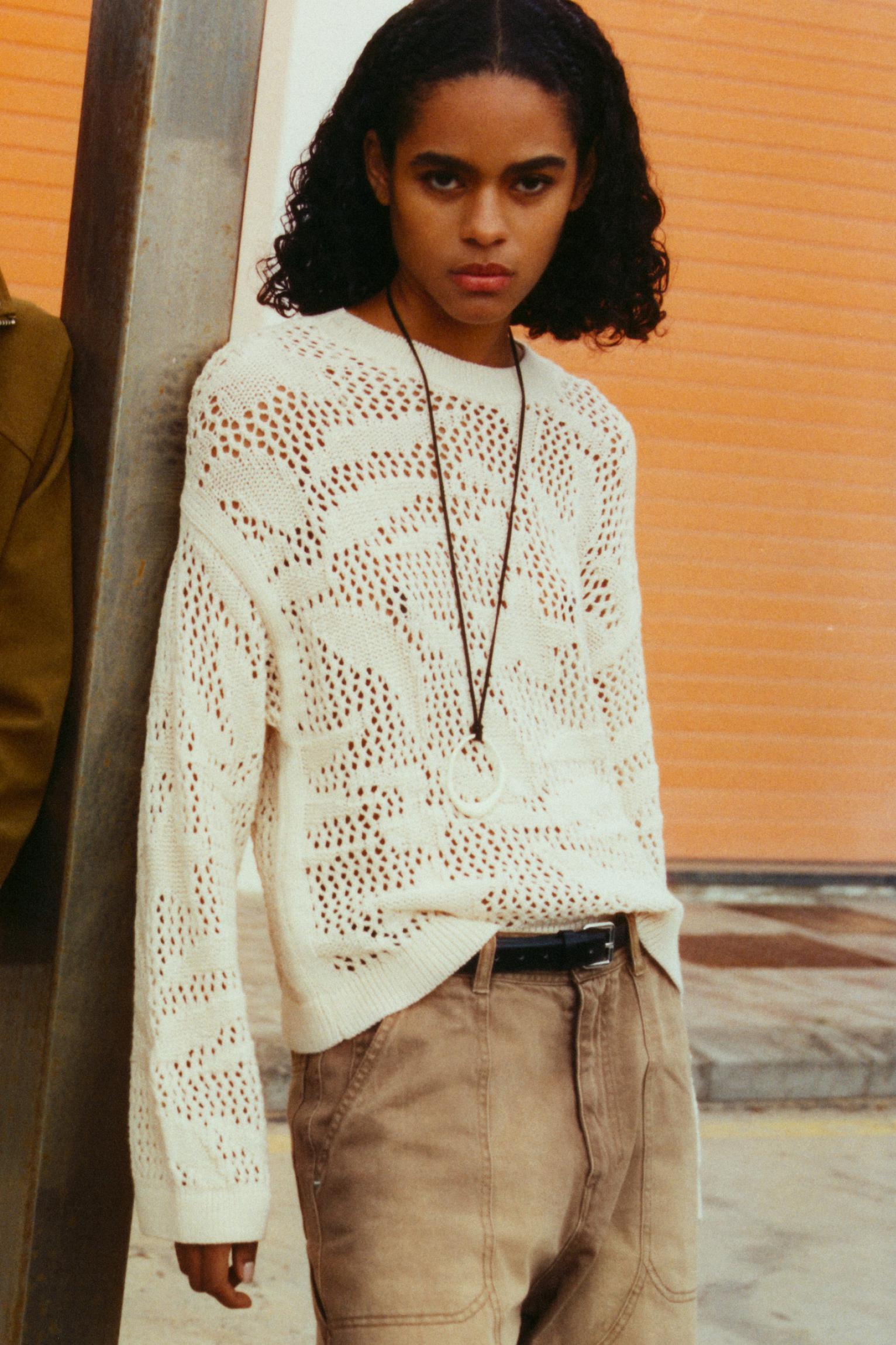 Open knit floral sweater Product Image