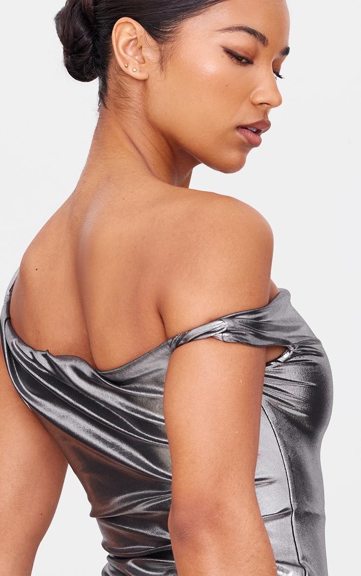Black Metallic Asymmetric One Shoulder Mini Dress Product Image