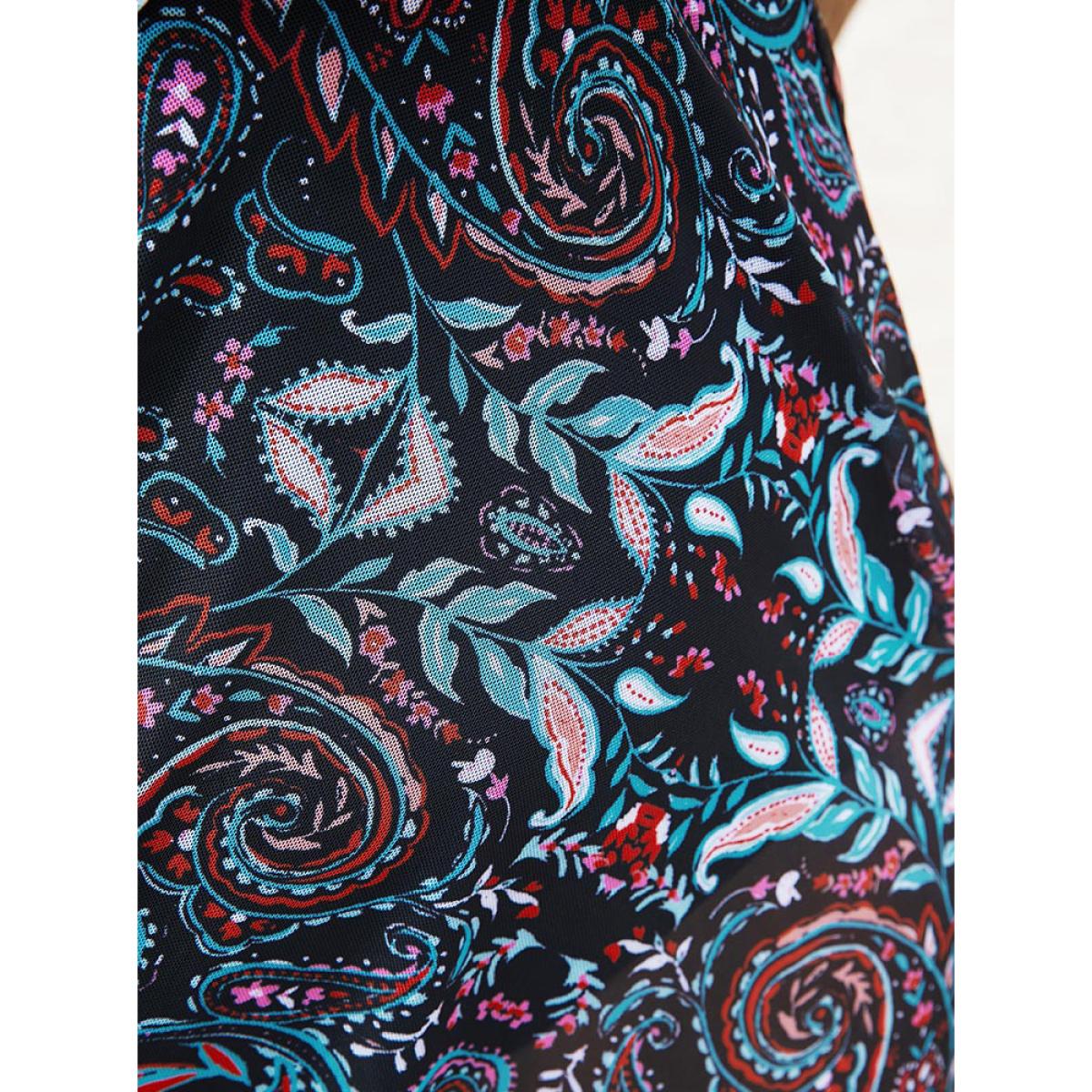 Plus Size Paisley Print Split Ruffle Hem Swim Dress Women's Swimwear BlackFlower Vacation Bodycon Round Neck High stretch Curve Swim Dresses BloomChic 26/4X Product Image