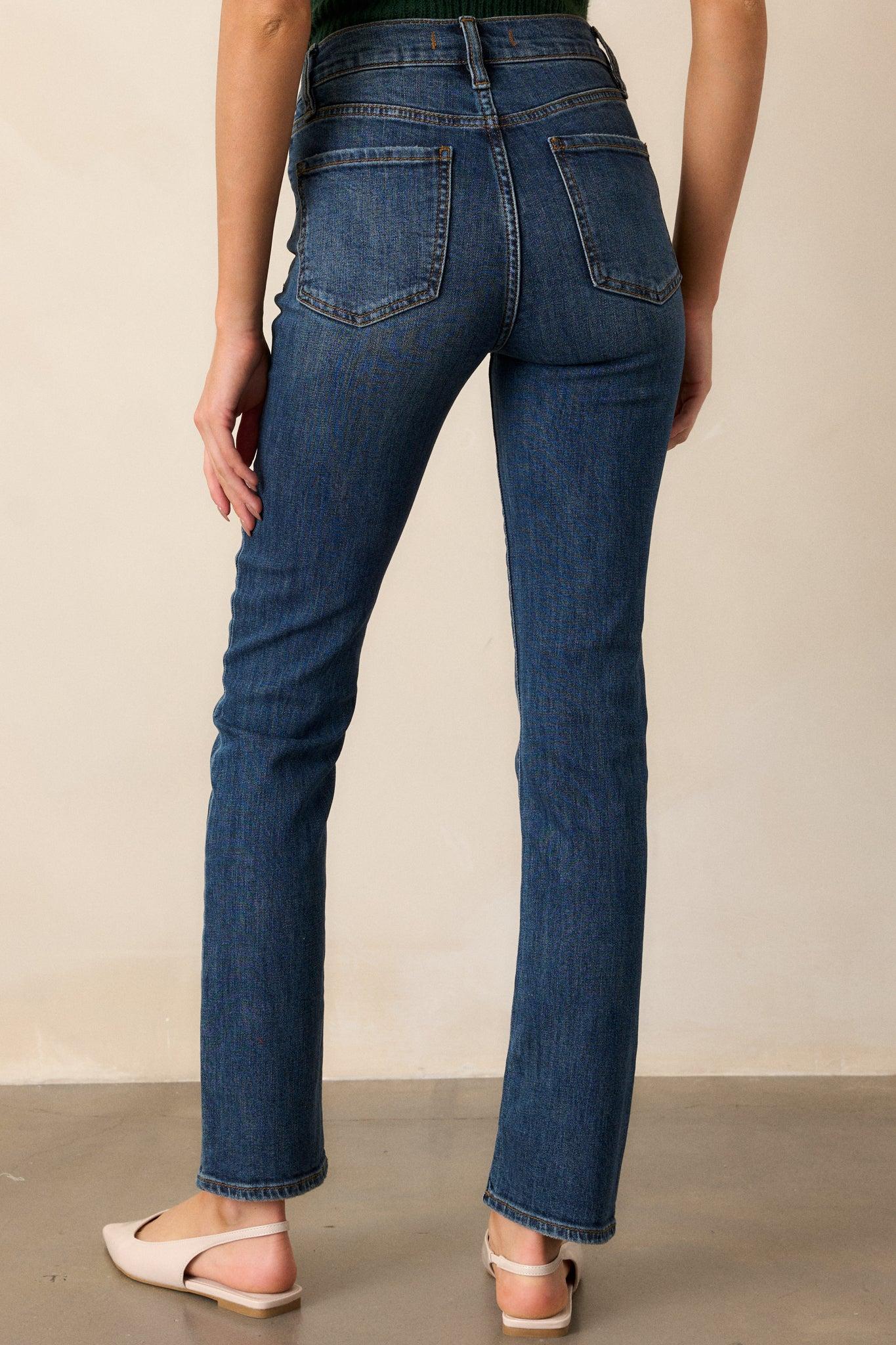 Cool Embrace Dark Wash Straight Leg Jeans Product Image