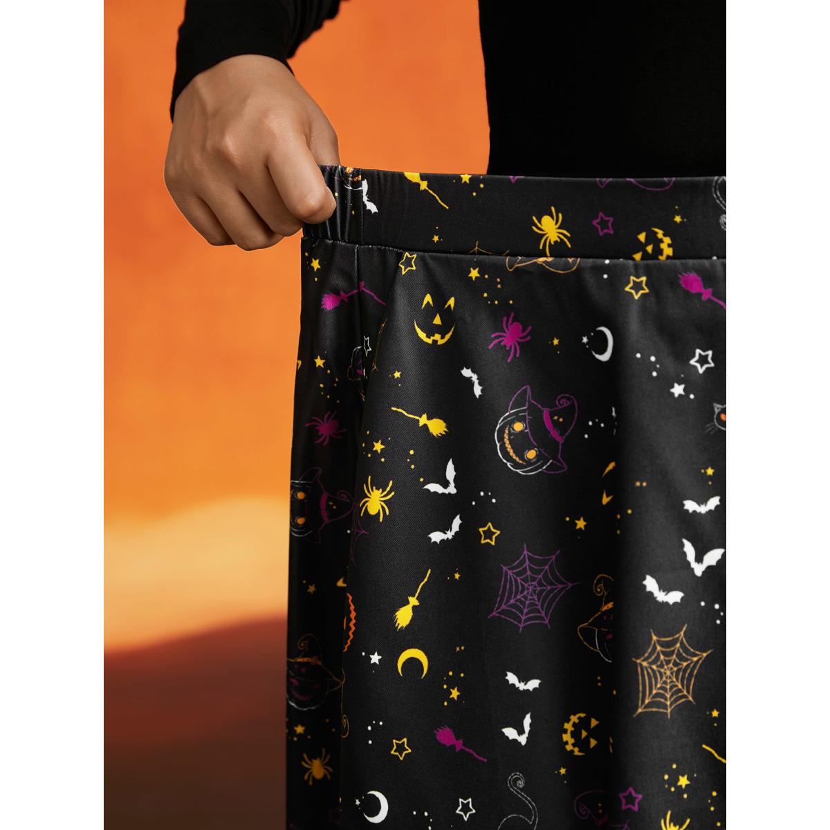 Plus Size Pumpkin Dance Printed Knee-Length Skirt Women Black Cocktail Non No stretch Slanted pocket Party Skirts BloomChic 22-24/3X Product Image