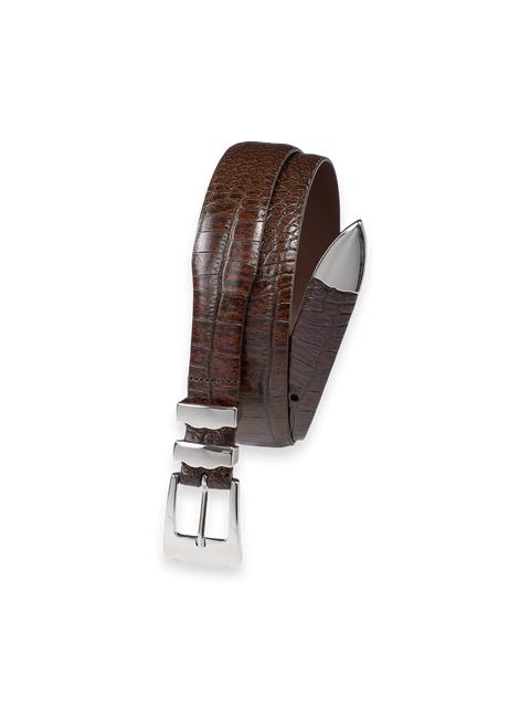 Crocodile Embossed with Metal Keeper & Tip Belt - Cognac Product Image