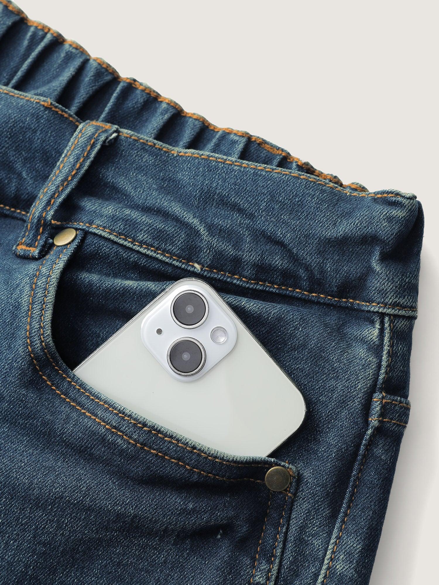 Retro Wash Stretchy Waist Straight-Leg Jeans Female Product Image