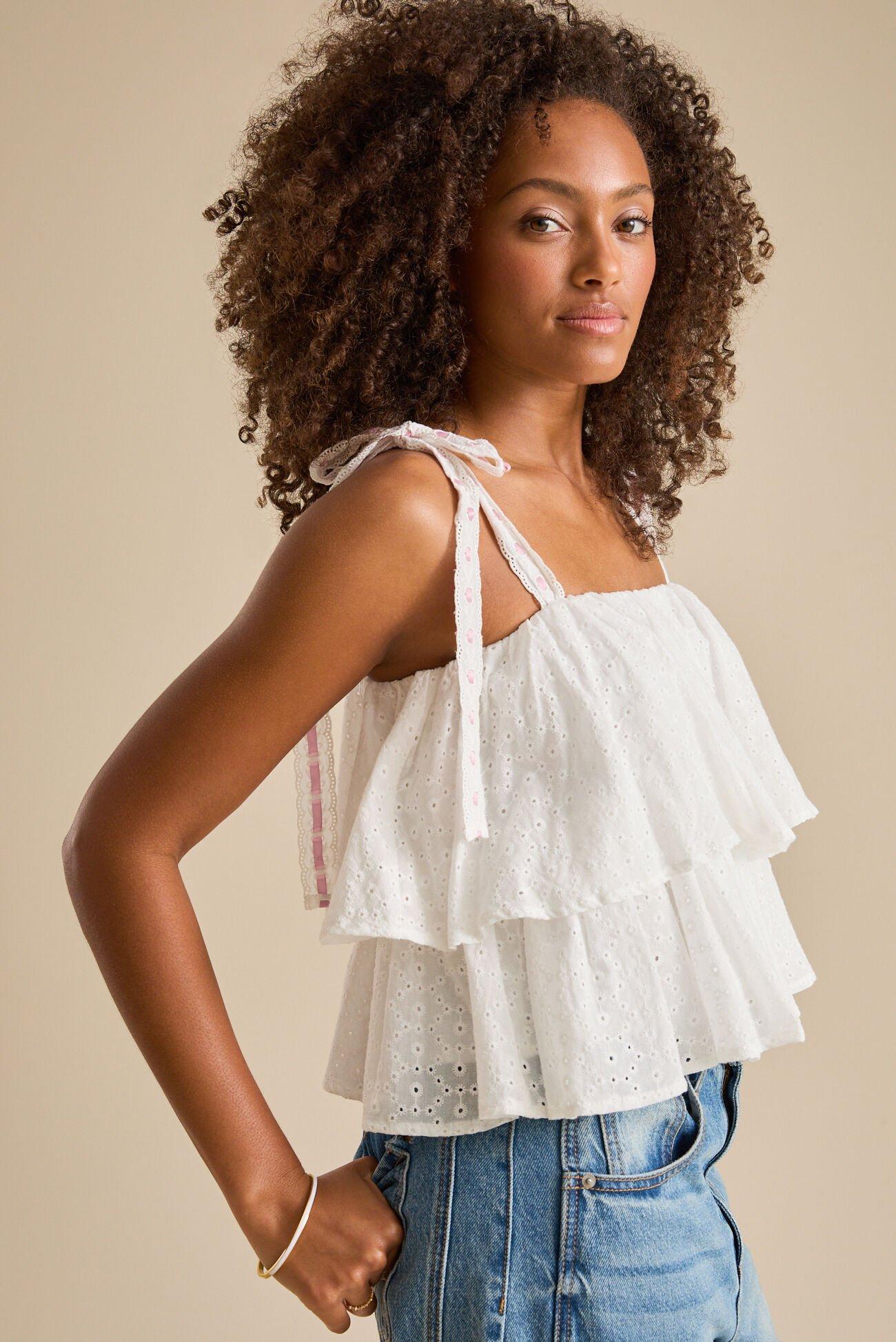 Dottie Embroidered Ruffle Tank Top Product Image