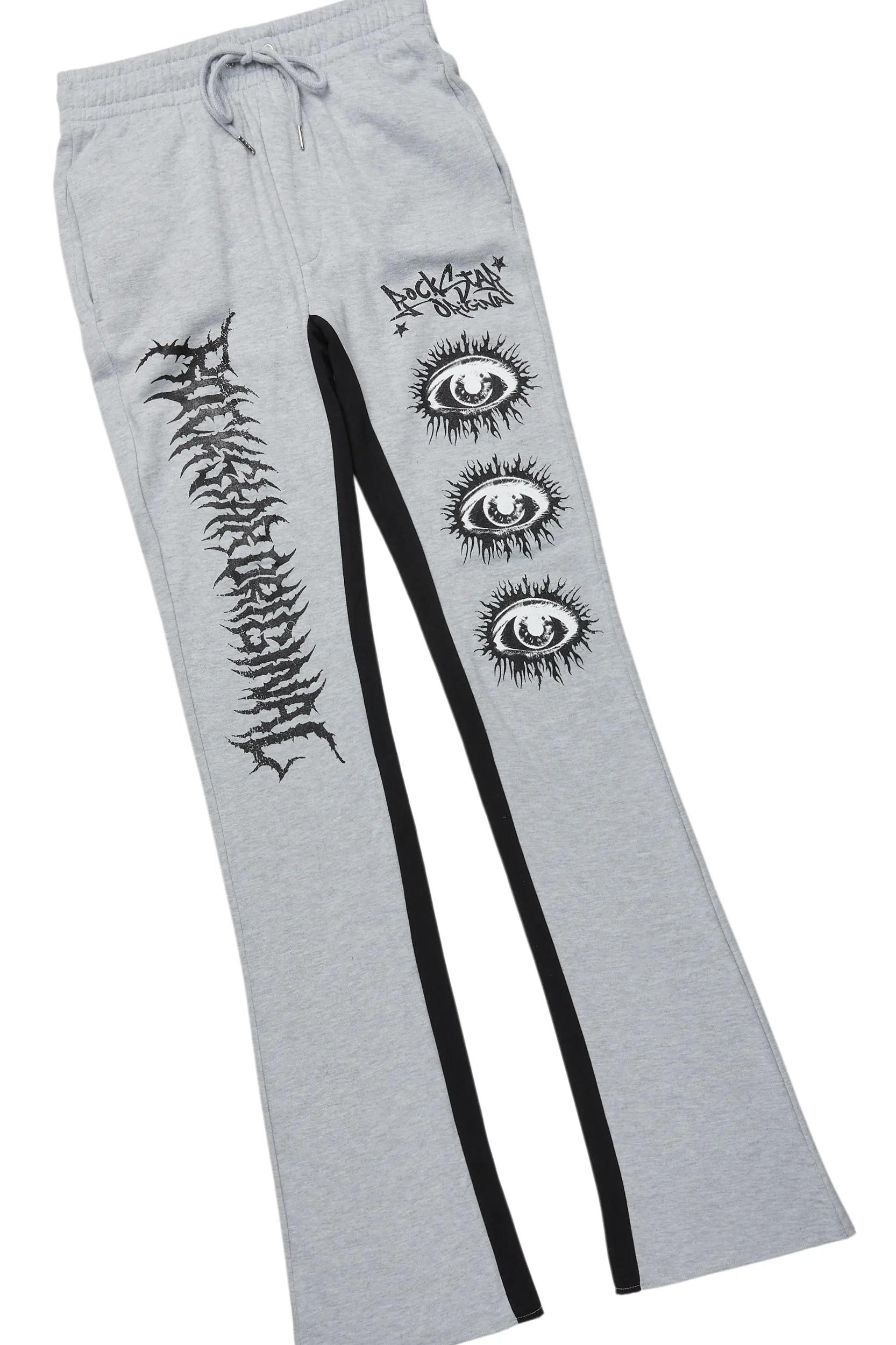 All Seeing Eyes White/Grey Long Sleeve T-Shirt/Baggy Pant Set Male Product Image