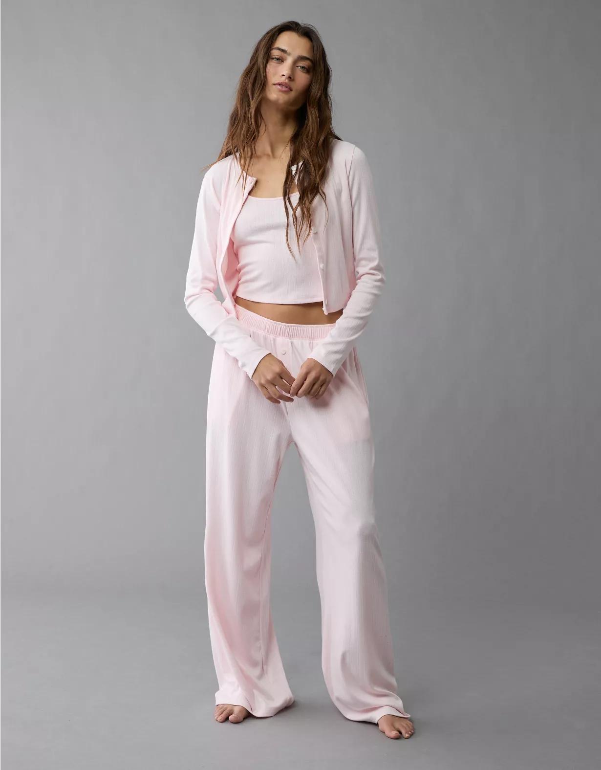 AE 3-Piece Pointelle Plush Cardigan Pajama Set Product Image