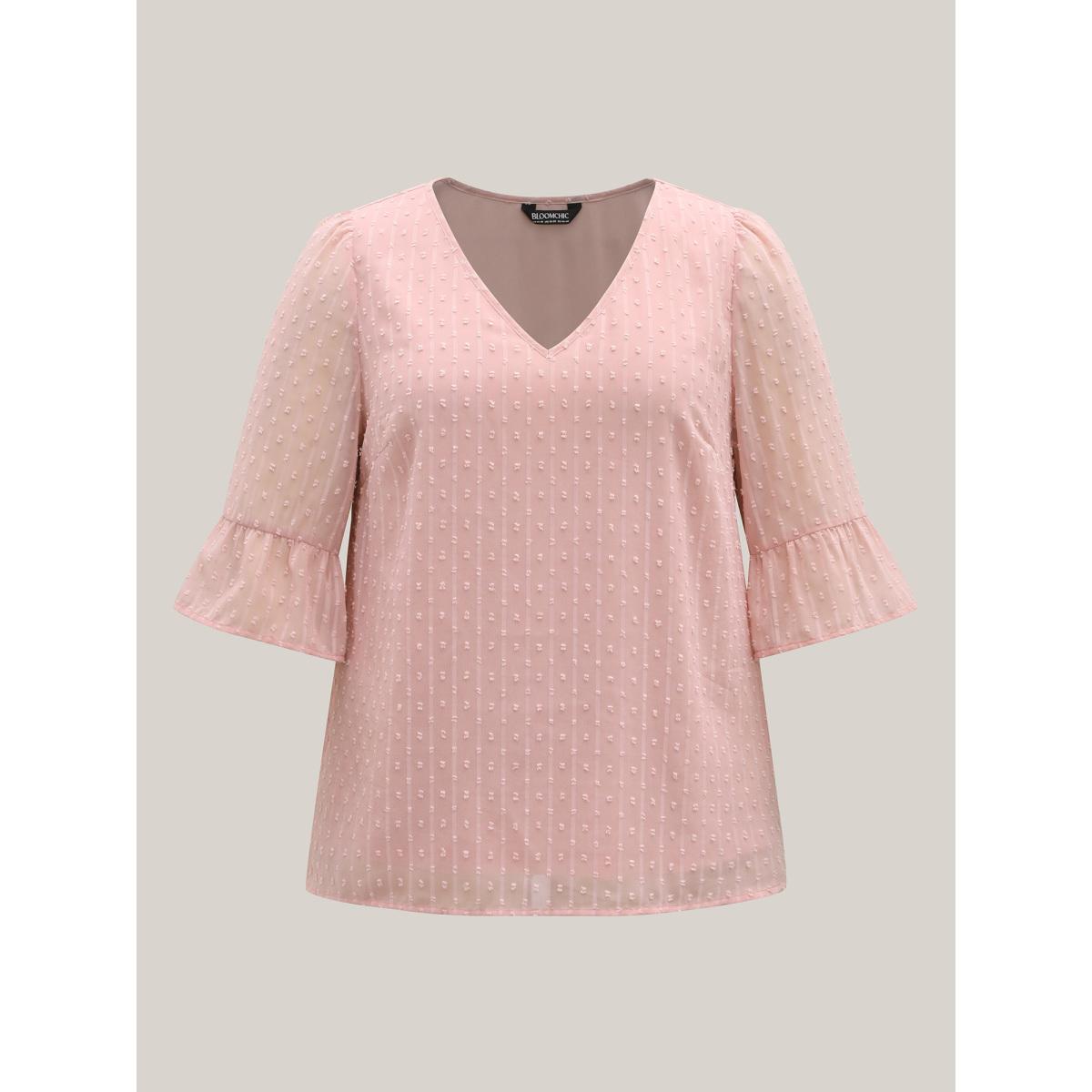 Plus Size Dirtypink Textured Woven V-Neck Blouse Women Elegant Elbow-length sleeve V-neck Everyday Blouses BloomChic 18-20/2X Product Image