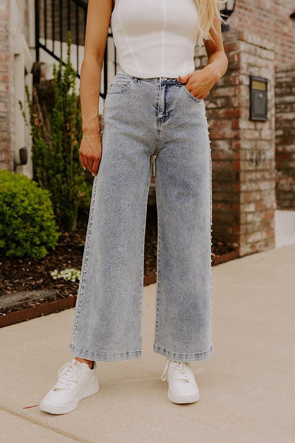 The Lorelai High Waist Pearl Embellished Jean in Light Wash Product Image