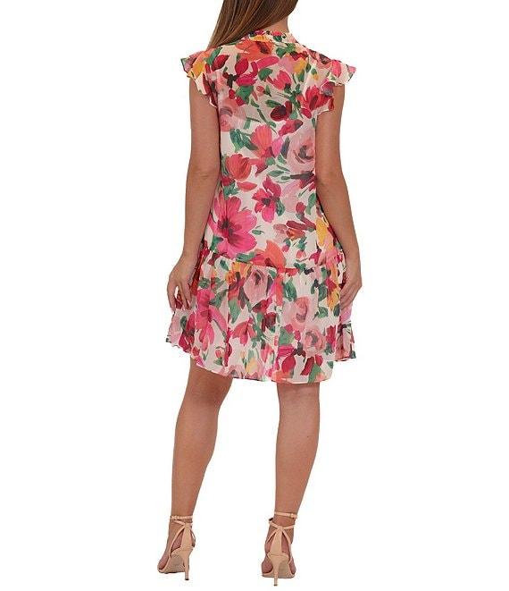 Julia Jordan Ruffle Shoulder Floral Print Chiffon Shift Dress Product Image