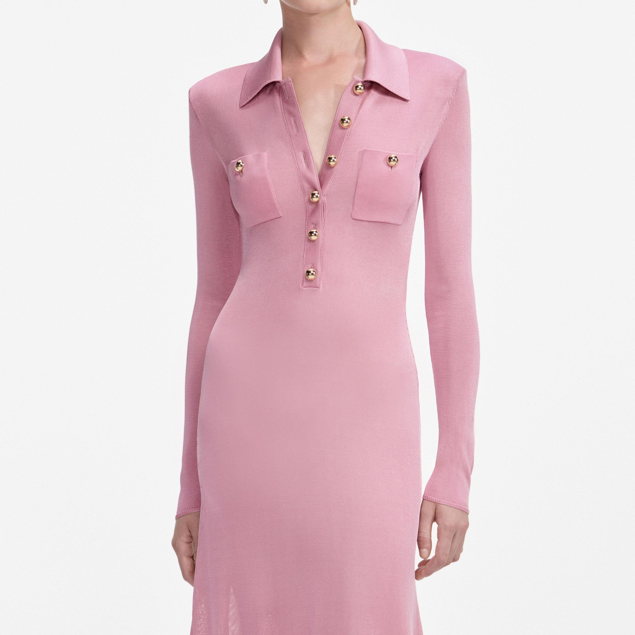 Pink Viscose Knit Midi Dress Product Image