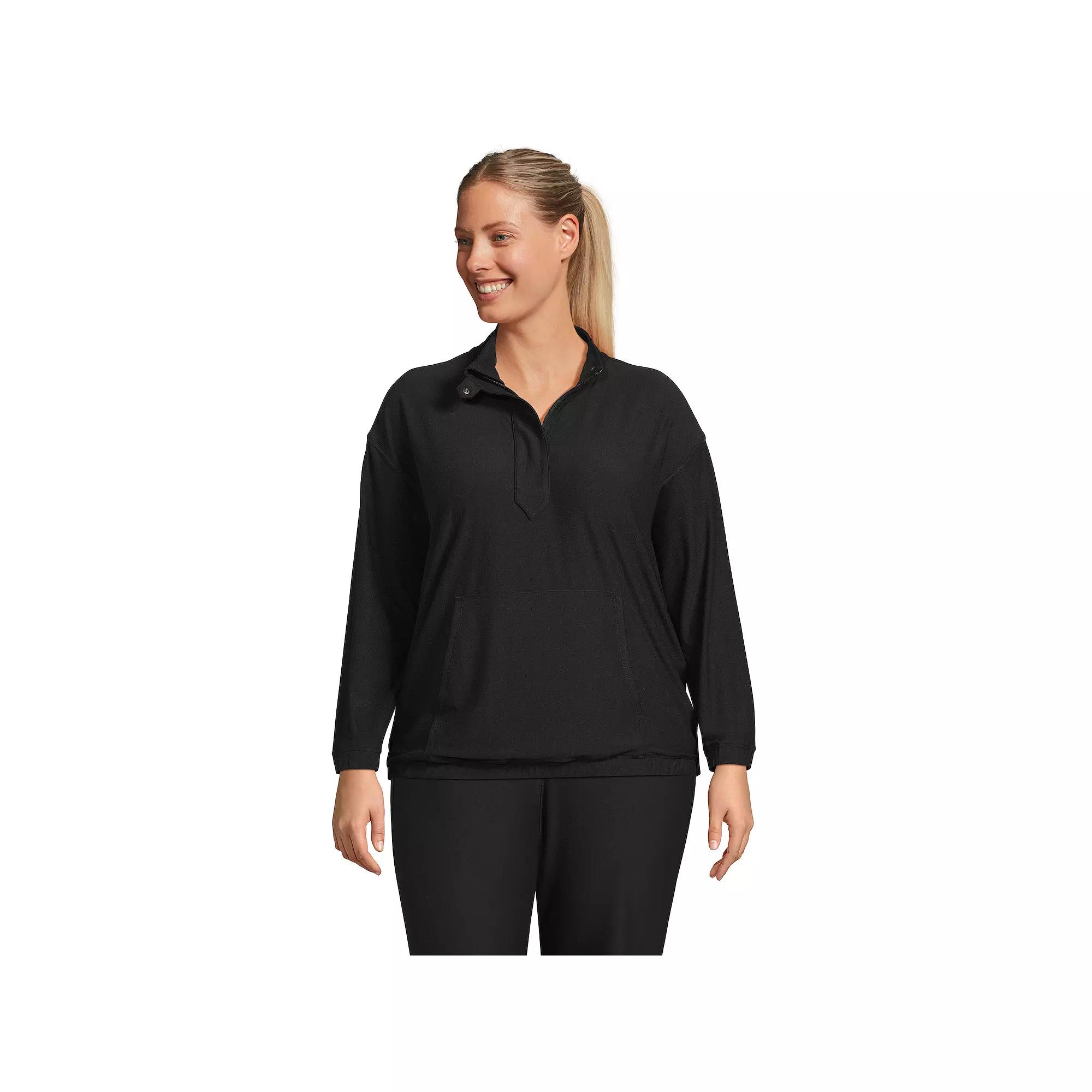 Plus Size Lands' End Long Sleeve Performance Zip Front Popover Top, Women's, Size: 2XL, Black Product Image