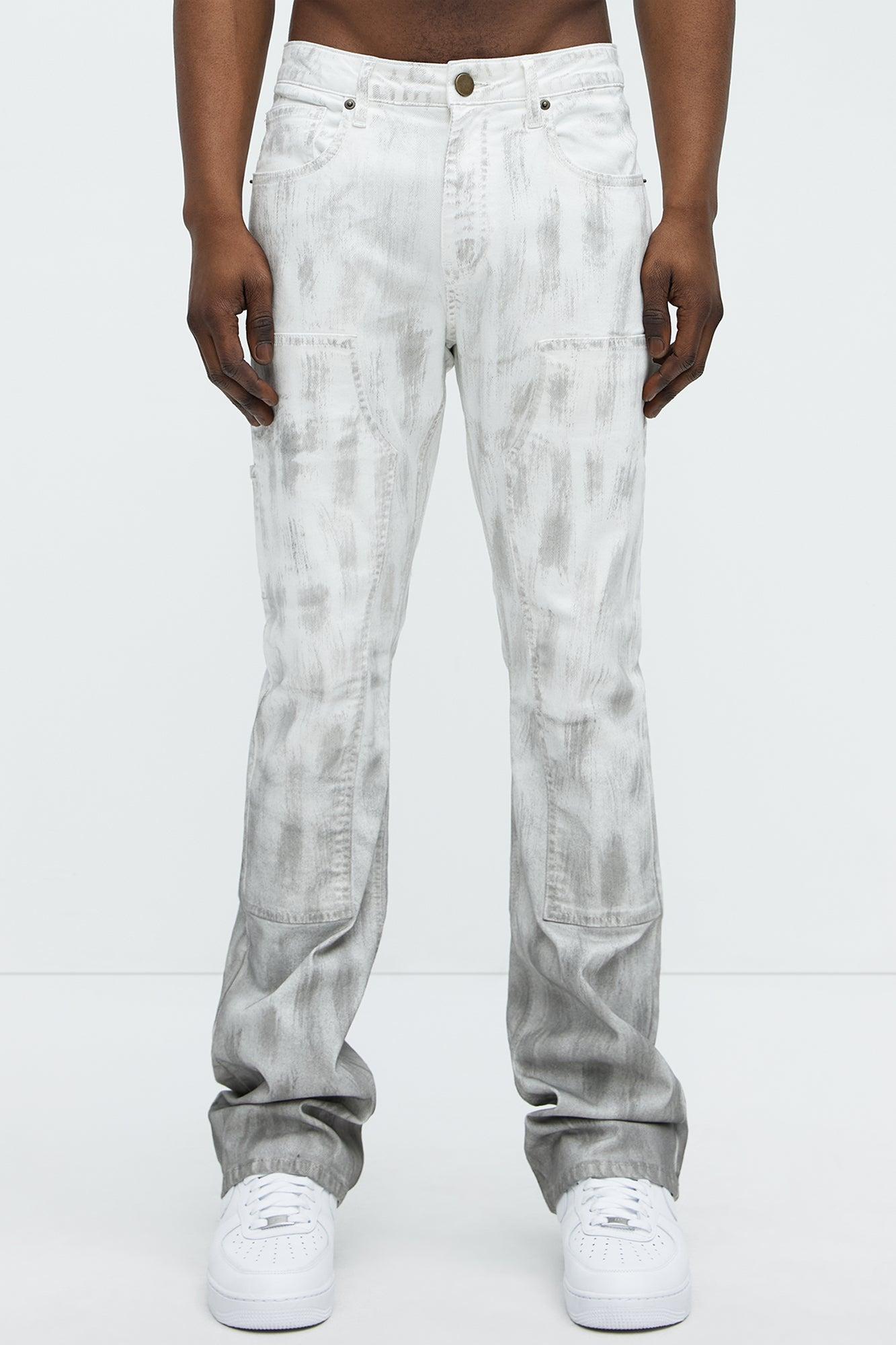 Brush Stained Stacked Skinny Flare Jeans - Grey/combo Product Image